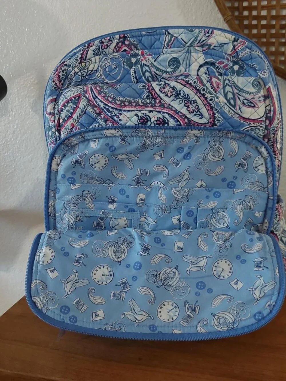 vera bradley Disney Cinderella blue, pink, and white paisley quilted backpack #c
